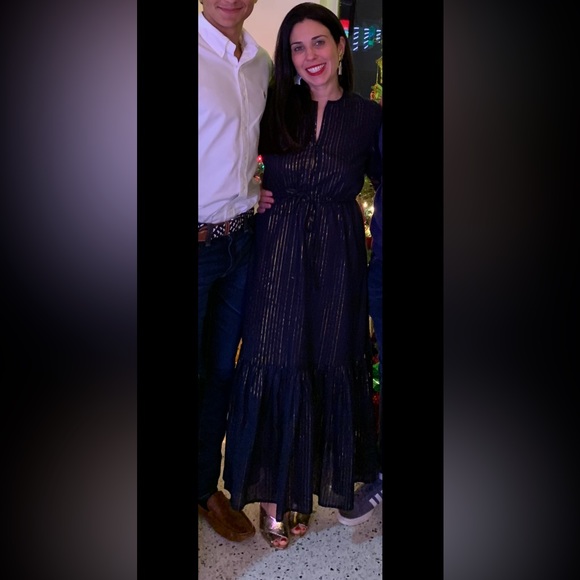 Brand/ India Collection/ Size Small/ Navy Maxi dress cotton with gold lines - Picture 2 of 2